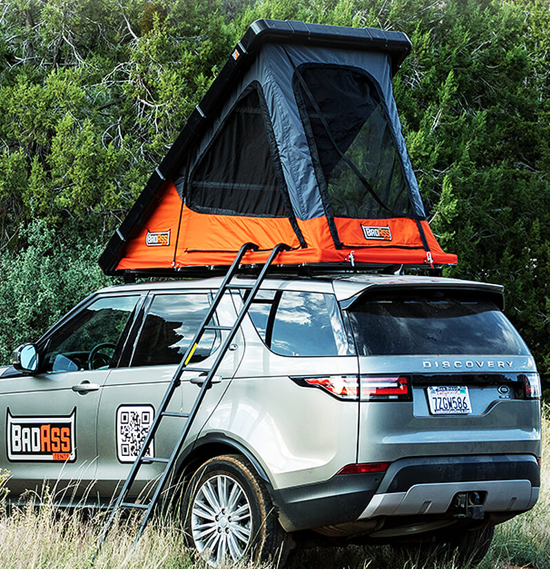 badass tents rugged rooftop tent on landrover mobile bottom