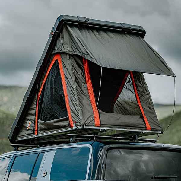 NEW 2023 RUGGED™ Clamshell Rooftop Tent - NEW 23' RUGGED™ Tent w/ Top Cross Bars, integrated Rain Fly
